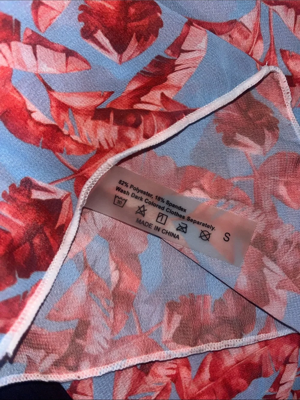 Coral Red and Blue Tropical Leafy Lightweight Scarf S48